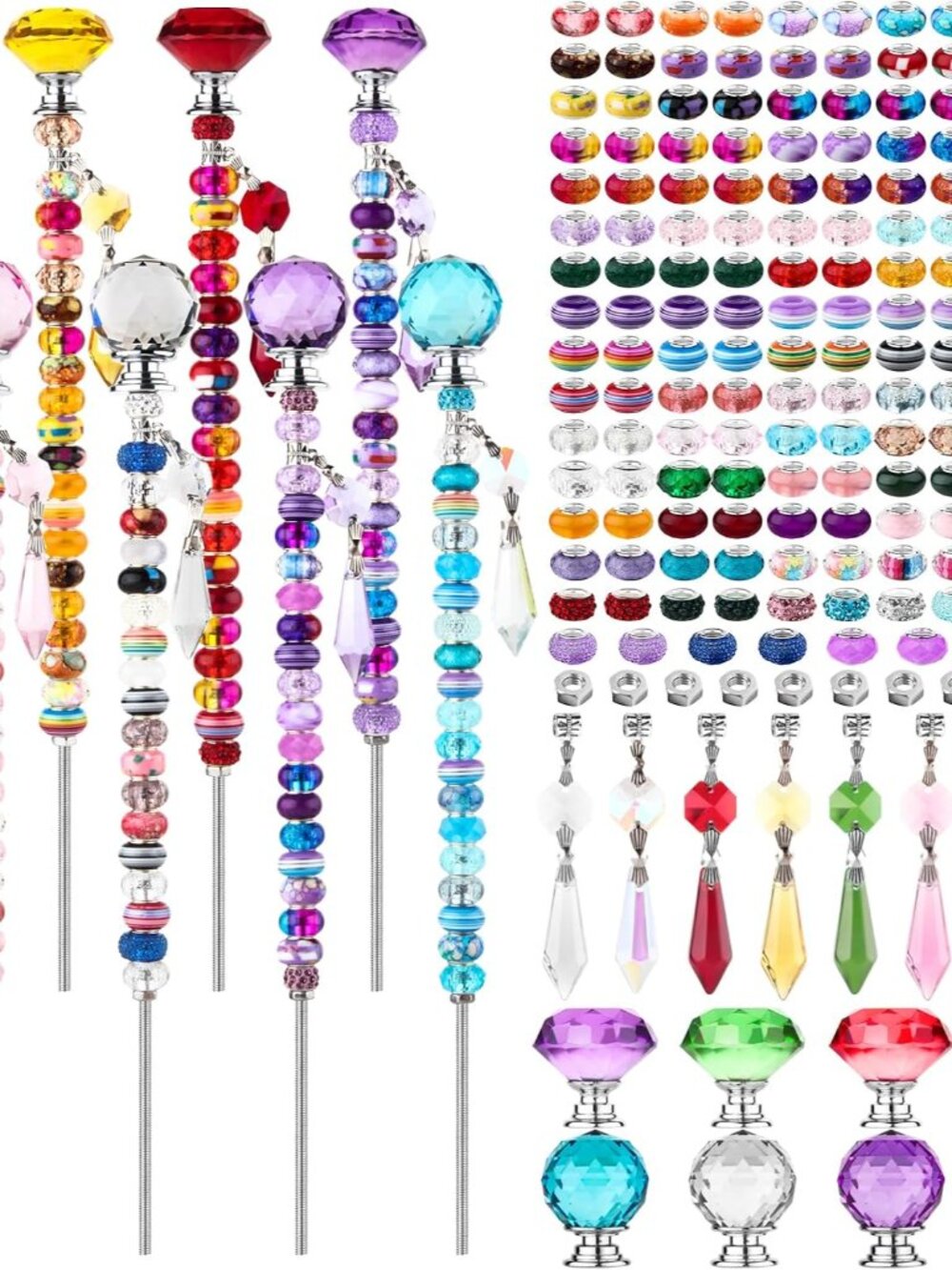 192Pcs DIY Fairy Wand Beaded Garden Stakes Kit, Decorative Garden Stakes with Co